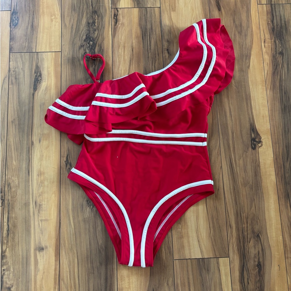 Red Ruffled One-Piece Swim - Picture 4 of 4